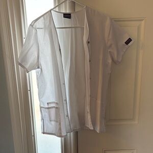 White Short Sleeve Snap Scrub Top